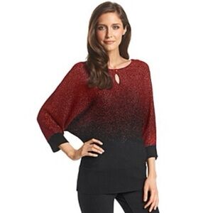 Kim Petite Kim Roger’s Red Black Ombré Shimmer 3/4 Sleeve Sweater NEW